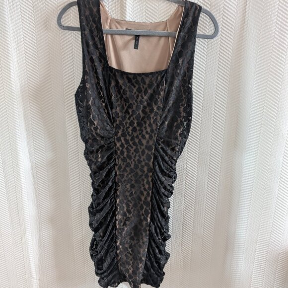 BCBG Max Azria Renee Black Leopard Print Mesh Mini Dress Size Medium Cocktail - Picture 9 of 12